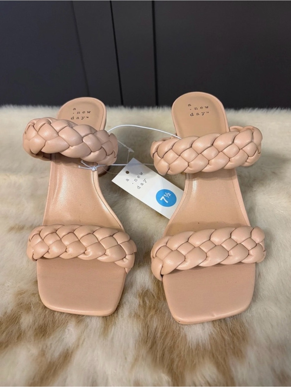A New Day Braided Double Strap Sandals Nude Size 7.5 NWT